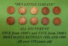 Ten Little Indians Head Pennies 1 Cent Us Coins Penny Lot 1880 - 1909 free ship!