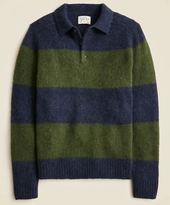 Новый с Ярлыками J Crew 100% матовый Шетландская шерсть свитер поло в зеленую и синюю полоску - Изображение 1 из 4