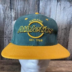 Vintage 90's Oakland Athletics Genuine Merchandise Cap Snapback HAT Yellow Bill - Picture 1 of 8