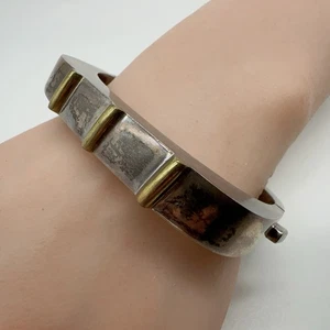 VTG Taxco Mexico Sterling Silver Modernist Hinged Cuff Bracelet 44.5g #ygm - Picture 1 of 13