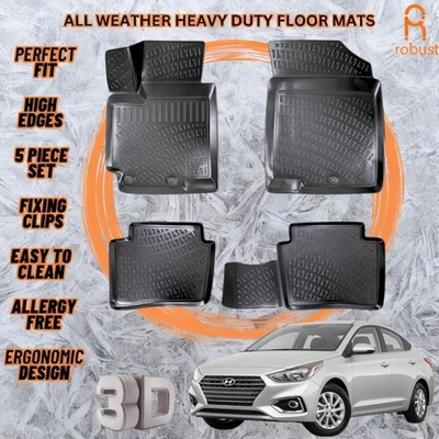 3D Molded Floor Mats Liners Fits Hyundai Accent 2018-2023 All Weather Heavy Duty - Image 1 of 4