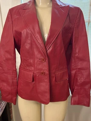 Worthington Women’s Genuine Leather Red 2 Button Blazer Jacket Vtg Size M - Image 1 of 4