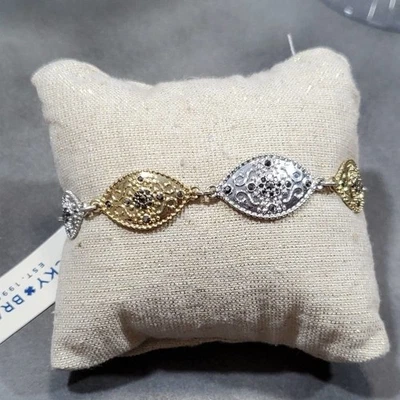 Pulsera Lucky Brand plata y oro delicada desplazada con joyas nueva Foto 1 de 4