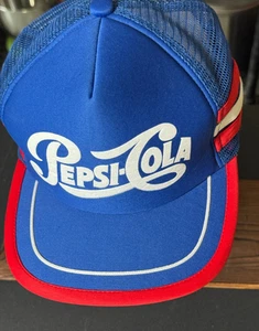 VTG Pepsi Cola Trucker Hat 3 Stripe Mesh Snapback Blue/White/Red - Picture 1 of 6