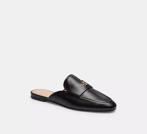 Coach Women's Black Leather Round Toe Samie Slide on Mule Flat Shoes Size 6 - Picture 1 of 4