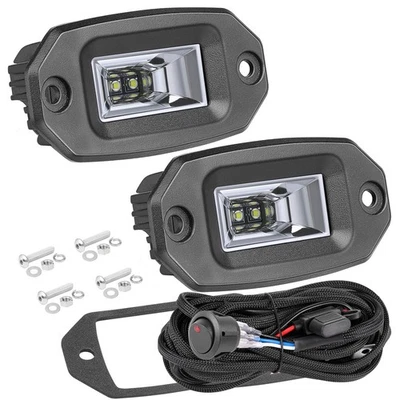 2X 4" Flush Mount LED Cube Work Light Bar Flood Reverse Off Road SUV+ Wiring Kit - Image 1 of 4