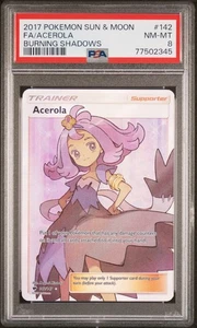 2017 Acerola 142/147 Burning Shadows Pokemon PSA 8 - Picture 1 of 2