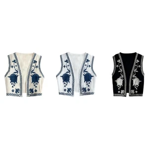 Women Floral Embroidery Vest Casual Spring Summer Cardigan for Travel Vacation - Picture 1 of 22