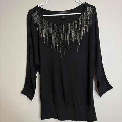 Suéter Casa Blanca Mercado Negro Talla L Adornado Lentejuelas Cuentas Negro Festivo Foto 1 de 4