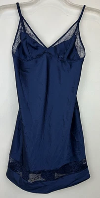 Victorias Secret Y2K 婴儿娃娃迷你懒人连衣裙小号可调节海军蓝蕾丝性感 — 第 1/4 张图片