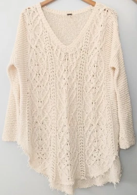 Suéter Free People Mediano Blanco Crema Cross My Heart Envejecido Tejido Abierto Boho Foto 1 de 4
