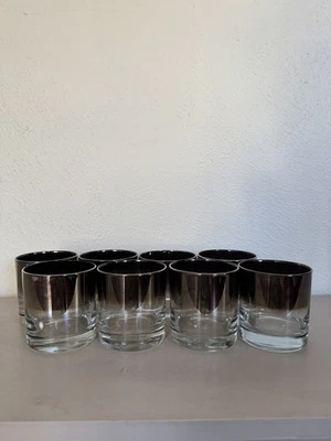 Conjunto de 8 copos de prata vintage desbotados meados do século modernos lowball - Imagem 1 de 4