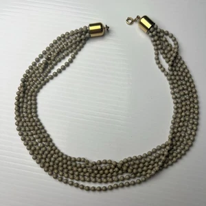 Vintage Multi Strang Halsband Halskette Metall Perlen Emaille grau goldfarben 14 Zoll - Bild 1 von 7
