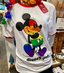 DisneyParks Disneyland Mickey Mouse Rainbow Pride Ringer Tshirt 2X Unisex NWT - Picture 1 of 2