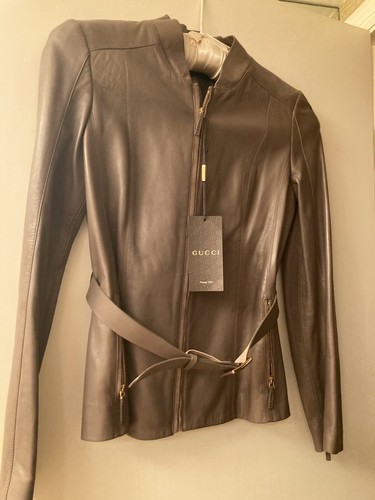 Gucci giacca talpa in pelle di agnello con etichette