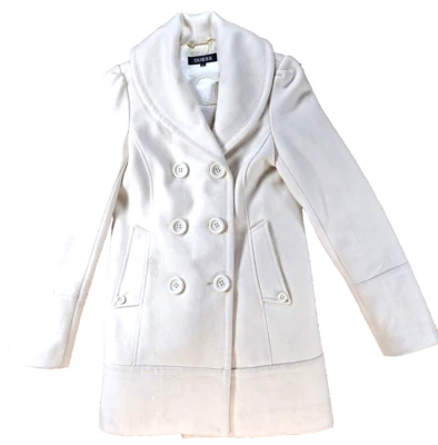 Guess Wool Blend Double Breasted Jacket Coat Womens MEDIUM Cream Color Heavy - Image 1 of 4