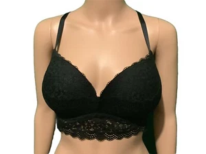 Xhilaration Black Floral Lace Padded Push Up Longline Bra Underwire Size 38 D - Picture 1 of 12