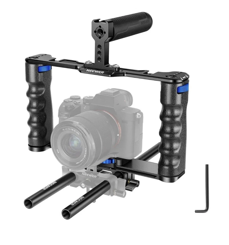 Neewer Upgraded Aluminum Alloy Camera Video Cage Film Making Kit, Black/Blue - Image 1 of 3