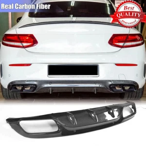 Labio difusor de parachoques trasero de carbono real para Mercedes W205 C205 C63 cupé 15-21 - Imagen 1 de 13