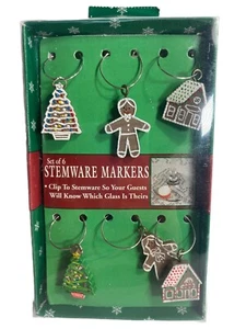 Vintage Wine Charms 2002 Christmas Tree Gingerbread Man House Party Set of 6 New - Picture 1 of 5