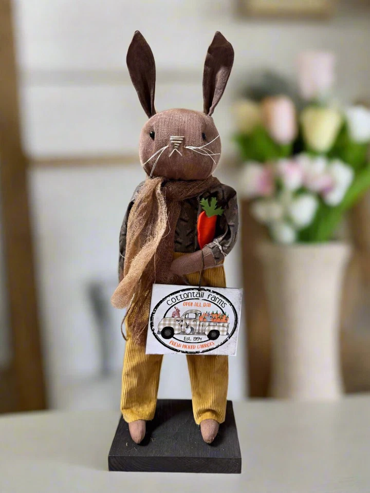 Primitive Folk Art USA Spring/Easter Bunny w/ Cottontail Farms Sign 18" - Image 1 of 4