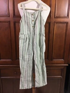 Osh Kosh Girls Jumper Front Button Elastic Waist Green Striped Size 8/8A Euc Com - Picture 1 of 13