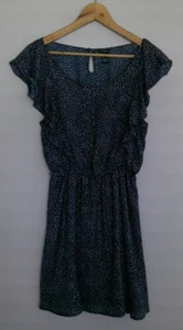 I Love H81 Navy Blue White Short Sleeve Ruffle Lined Dress Size M - Picture 1 of 11