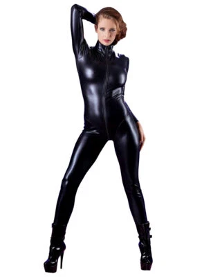 Damen Wetlook Body Overall XS S M L Zip Jumpsuit Lack Glanz langarm "Yamilay" - Bild 1 von 4
