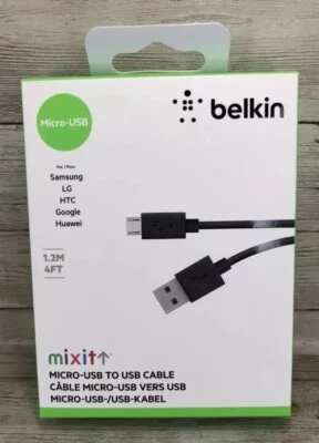 Belkin -BLK 4FT Micro USB to USB Charge Sync Cable Black -Ships FREE! - Image 1 of 2