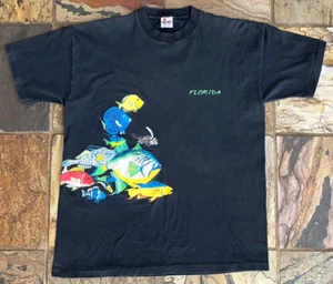 Vtg Florida Tourist T Shirt-Tropical Fish-XL-Black-Signal Mega Tee-Graphic Tee - Picture 1 of 5