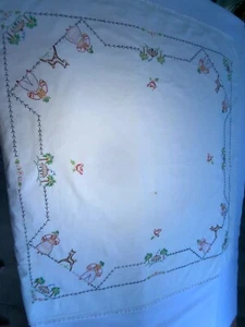 Vintage Hand Stitched Tablecloth 36" Square Well Stitched Corners Couple Craft* - Picture 1 of 11