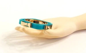 TED BAKER Logo Acrylic Bow Bangle Bracelet Teal and Gold Tone London - Picture 1 of 20