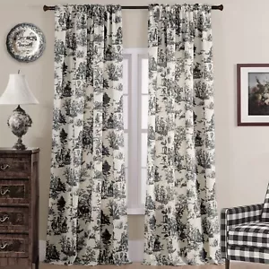 Black Curtains 84 Inches Long for Living Room Patterned Print Semi Blackout F... - Picture 1 of 9