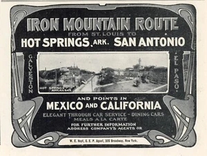 1903 Iron Mountain Route Eisenbahn Druck Anzeige Hot Springs San Antonio Mexiko Cali - Bild 1 von 1