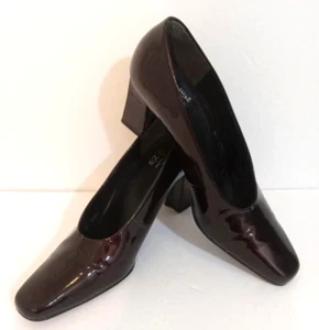 NINE WEST Pump Womens Size 8N Brown Patent Leather Block Heel Comfort Fit Office - Picture 1 of 6