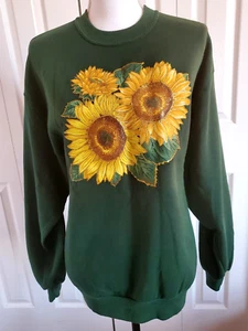 JERZEES Sunflower Graphic Crew Green Sweatshirt Womens Large USA - Picture 1 of 6