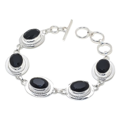 VALENTINO Bracciale in argento sterling 925 fatto a mano con pietre preziose Spinello Balck misura 7 8''