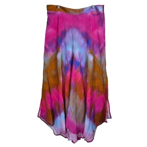 Maxi gonna bianca London Anthropologie XL tinta unita acquerello spacco rosa bohemien - Foto 1 di 6
