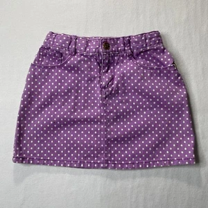 Gymboree Girls Purple Polka Dot Flat Front Denim Skirt Adjustable. Waist Sz 7 - Picture 1 of 7