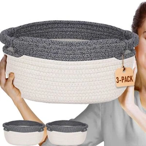 Woven Storage Basket 3 Pack Medium Woven Basket Cotton Rope Blanket Basket Close - Picture 1 of 6