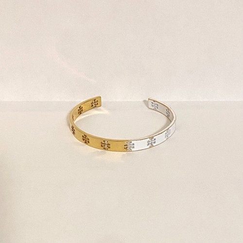 Bracciale Polsino Tory Burch Logo Trafitto T Bianco & Oro