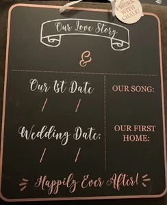 Our Love Story Wedding Engagement Anniversary Chalkboard Sign- 12” X 10”- NEW - Picture 1 of 1