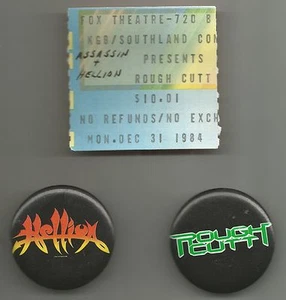 Konzert Pins & Ticket Stub * von Rough Cutt & Hellion (1984, Pin Back) - Bild 1 von 5