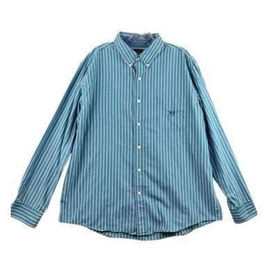 Chaps Button Down easy care Shirt Mens Blue White Striped Long Sleeve Casual - Image 1 of 4