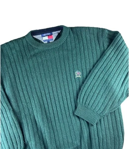 Vintage TOMMY HILFIGER Pullover Herren L Grün Wappen Wolle Preppy 90s Y2K Pulli - Bild 1 von 9