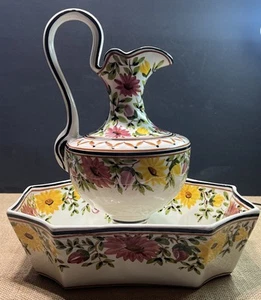 Portugal SA LEART CO Hand-painted porcelain pitcher and basin 2-piece set - Picture 1 of 24