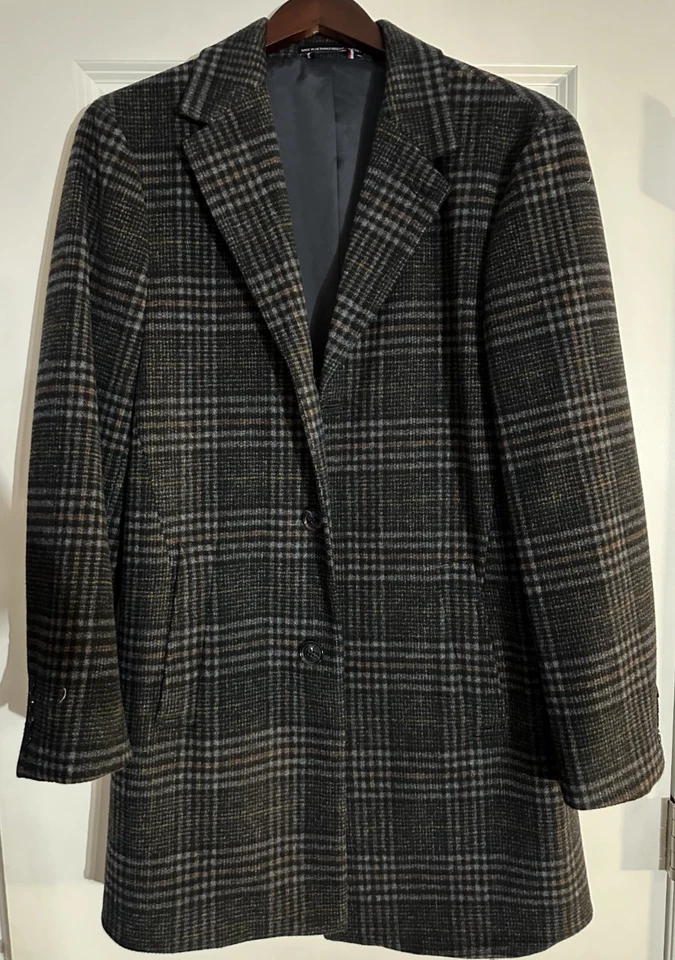 Tommy Hilfiger Men's Addison Wool-Blend Trim Fit Overcoat - Charcoal Plaid - 36S - Image 1 of 4