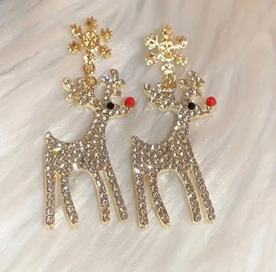 Christmas earrings Reindeer fashion jewelry NEW Free Shipping 2.2 Inch - Image 1 of 2