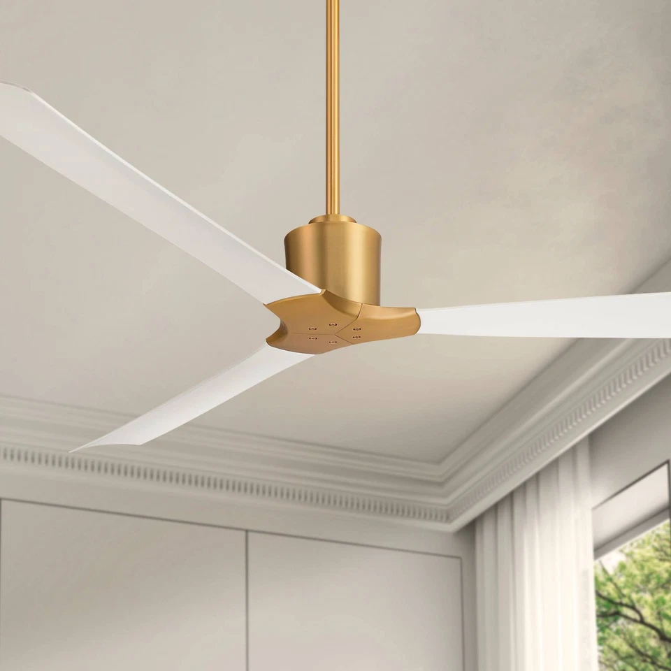 60" Casa Vieja Lume Soft Brass and White Damp Ceiling Fan with Remote - Image 1 of 4