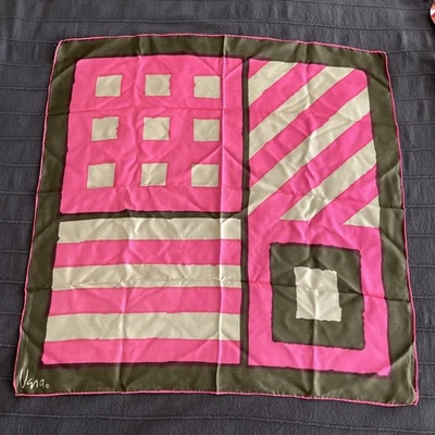 bufanda cuadrada vintage Vera caqui y rosa Foto 1 de 4